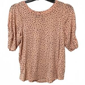 Democracy Boho Chic Peach Polka Dot Romantic Puff Sleeve Top Women's Size Small